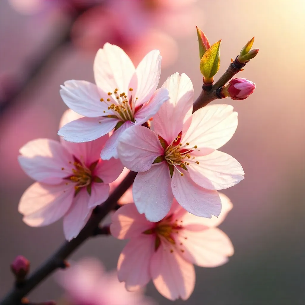 Delicate Pink and White Apple Blossoms in Spring