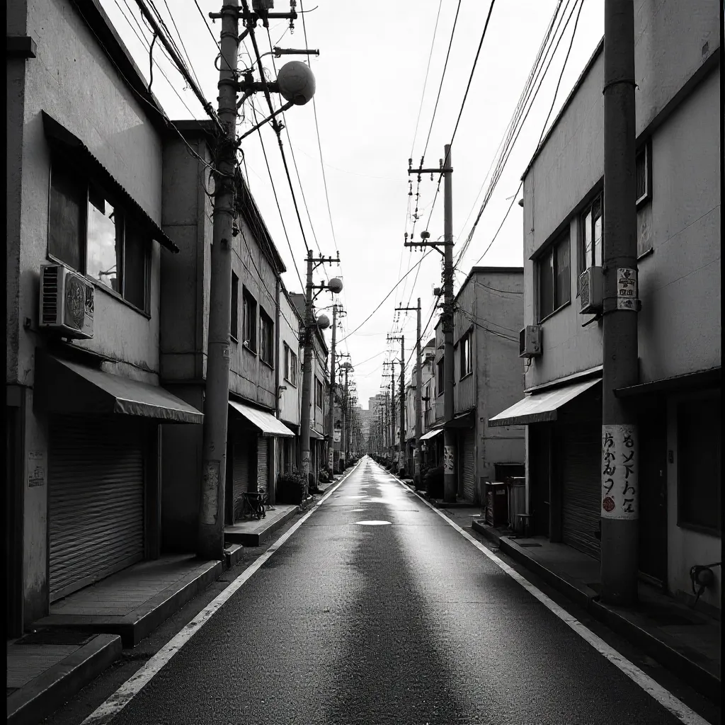 An Empty Tokyo Street in Black and White