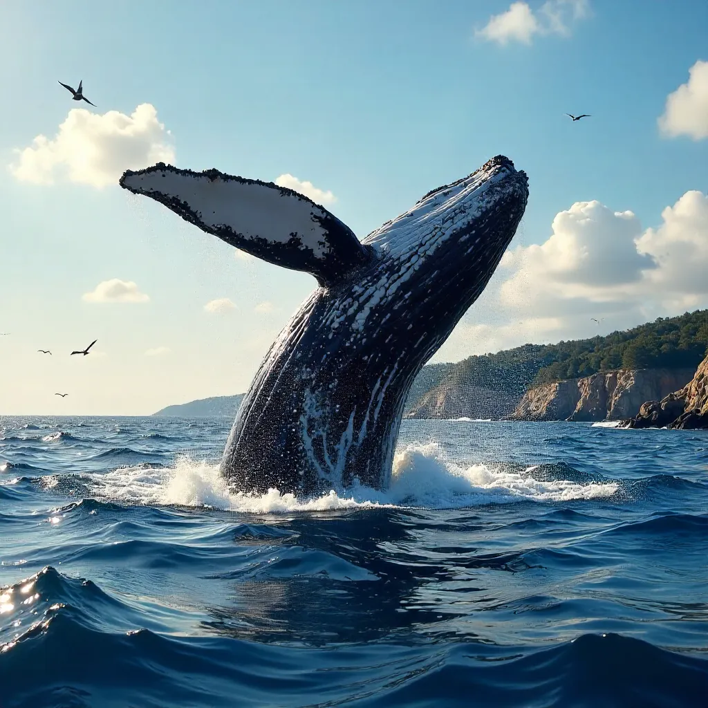 Humpback Tail Breach off Massachusetts Coast