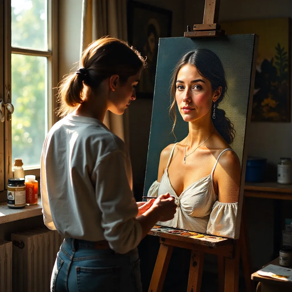 Oil Portrait in the Studio: Woman on Canvas