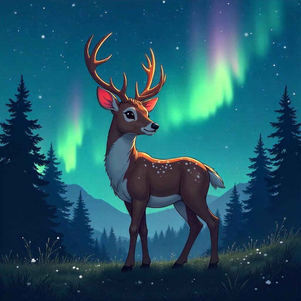 Aurora Deer: Anime Night Under Northern Lights