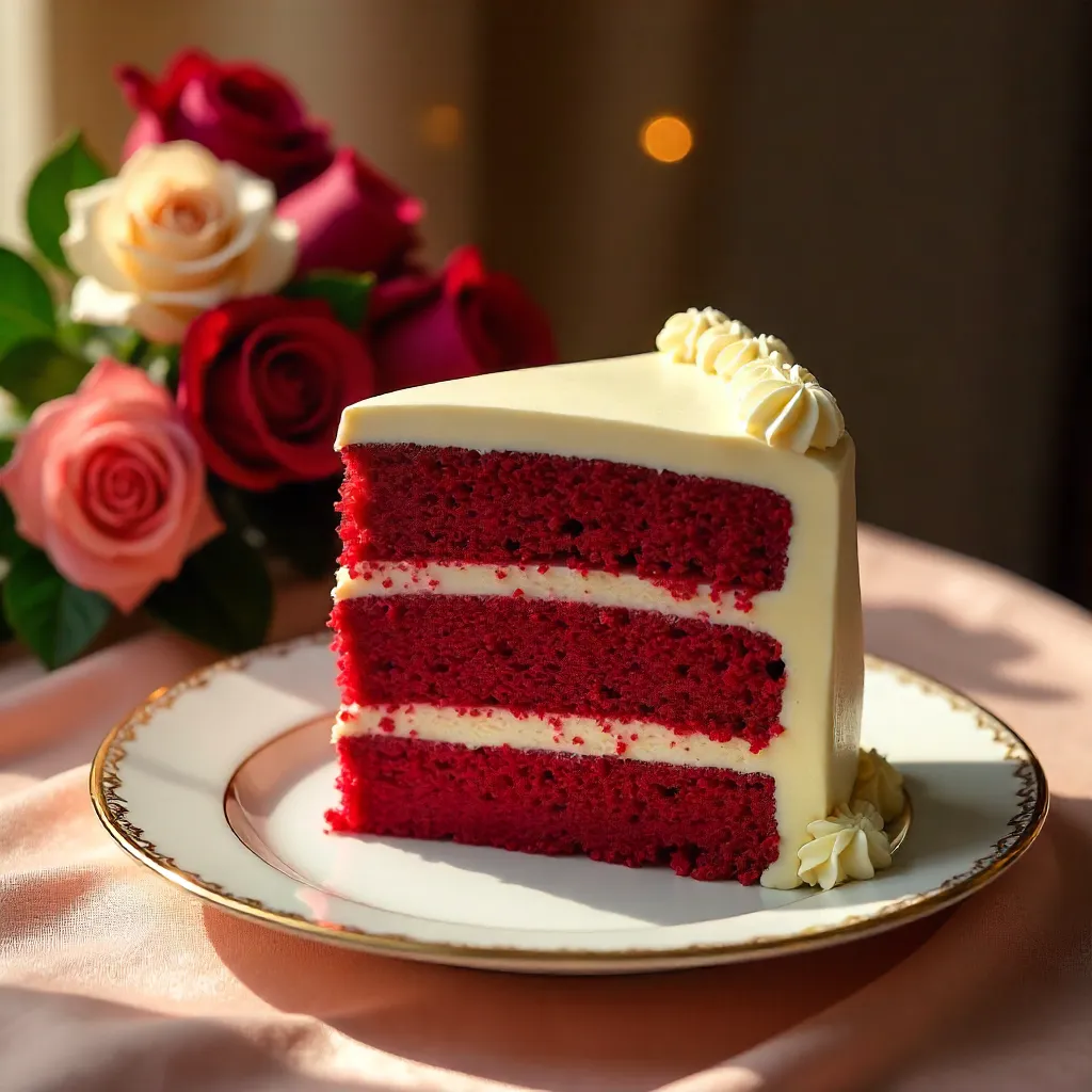 Romantic Red Velvet Cake with Fresh Roses