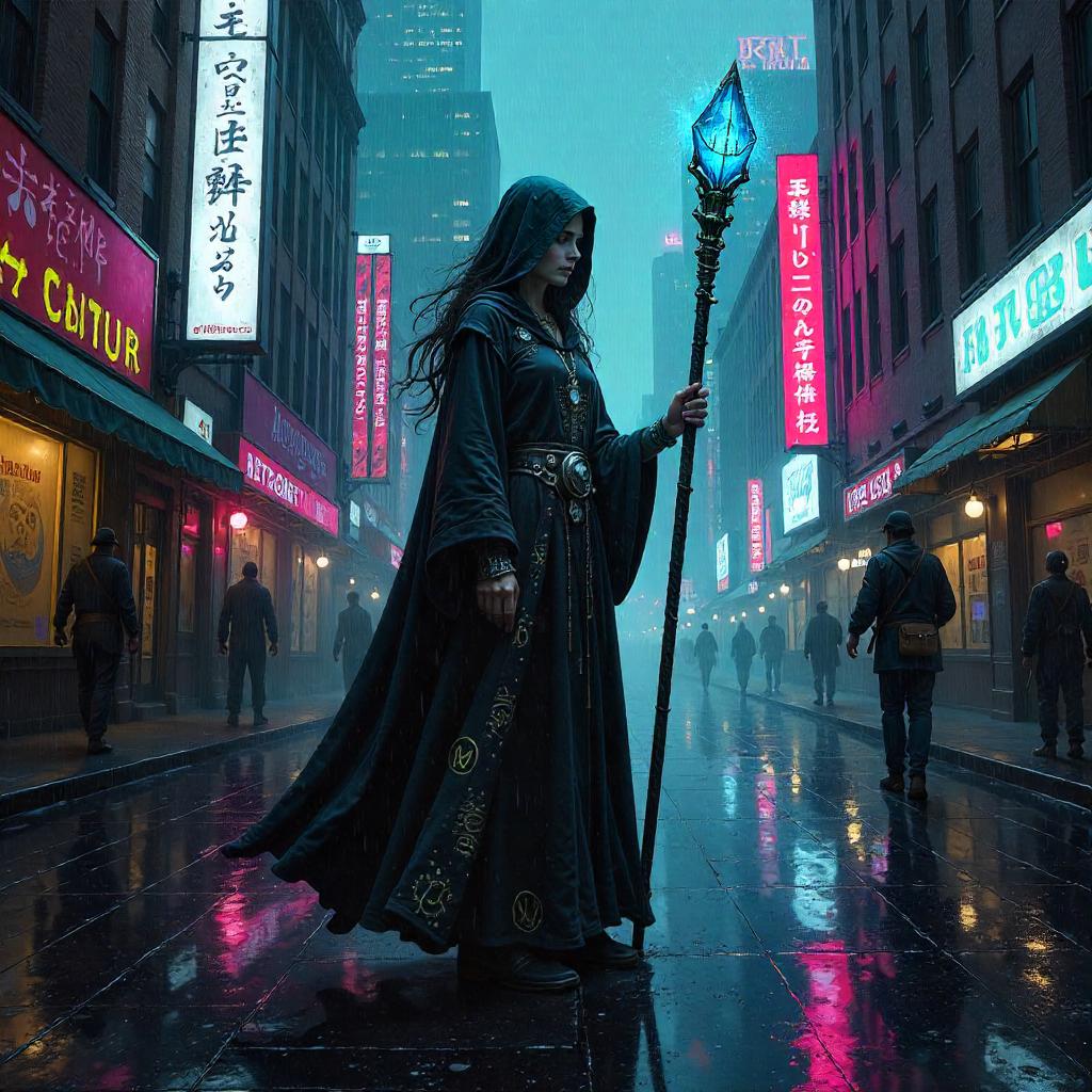 Neon Sorceress in a Cyberpunk Painting