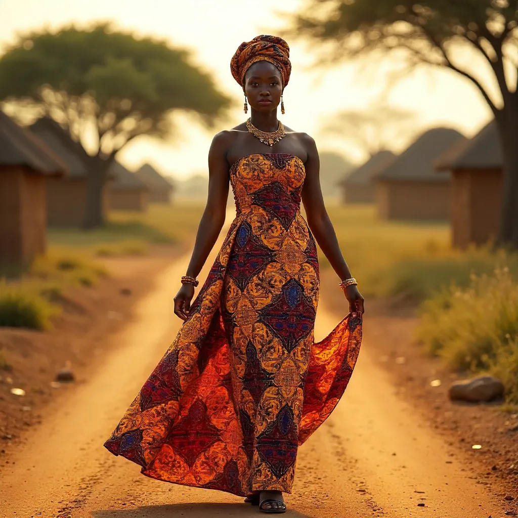 Graceful African Woman in Traditional Attire Outdoors