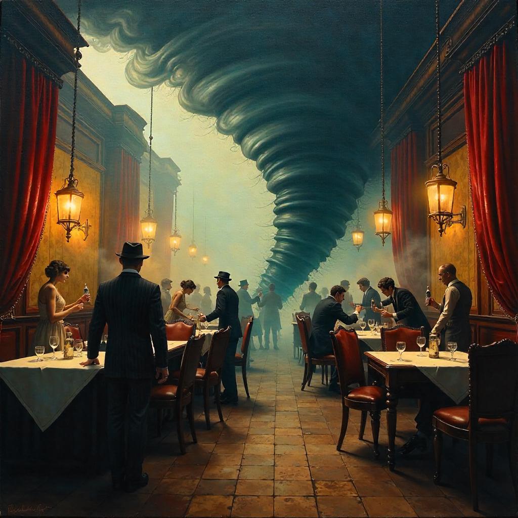 Tornado Over a 1920s Speakeasy – Oil Painting