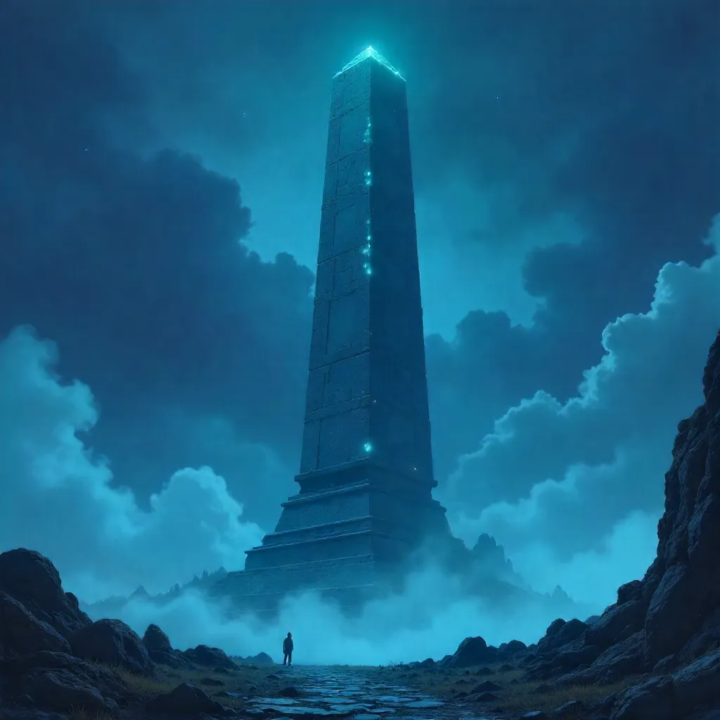 Anime Obelisk Shrouded in Dense Fog