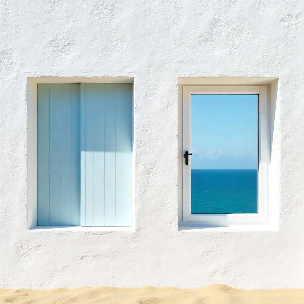 Two Minimalist Windows on Cádiz White Stucco Wall