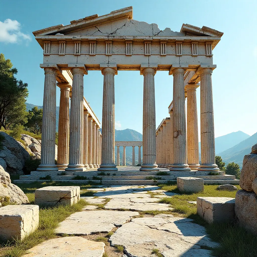 Ruins of an Ancient Corinthian Temple Under Clear Skies