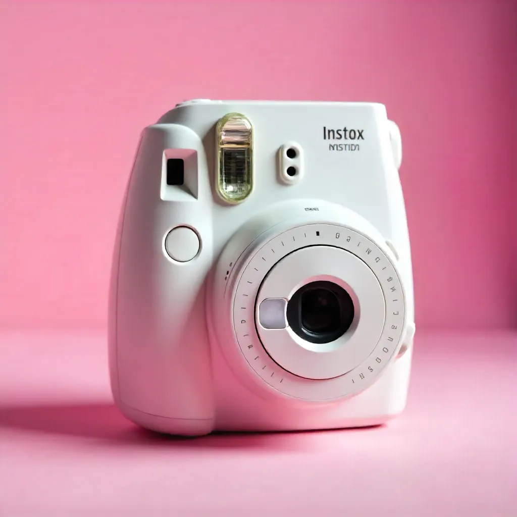 Soft Pink Lighting on a Minimal White Instant Camera