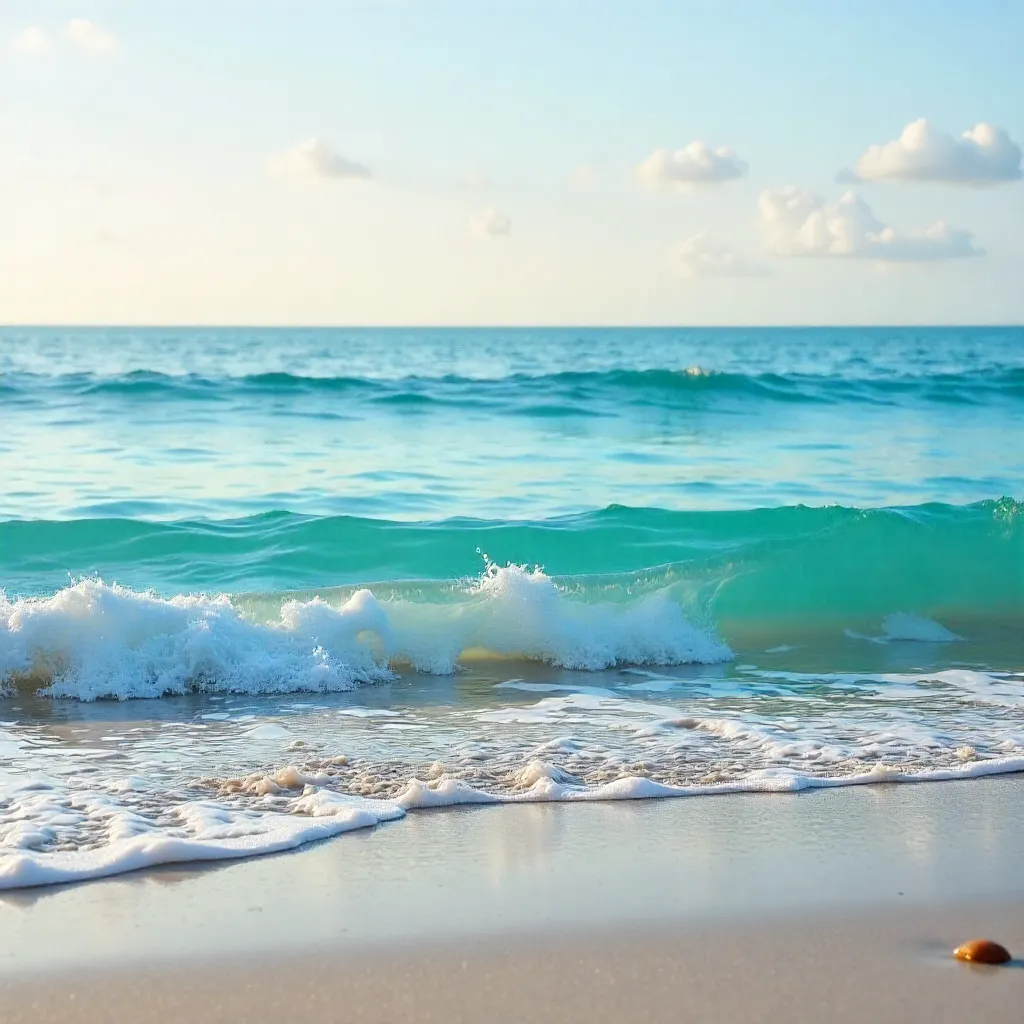 Aqua Blue Sea: Tranquil Waves and Sea Foam
