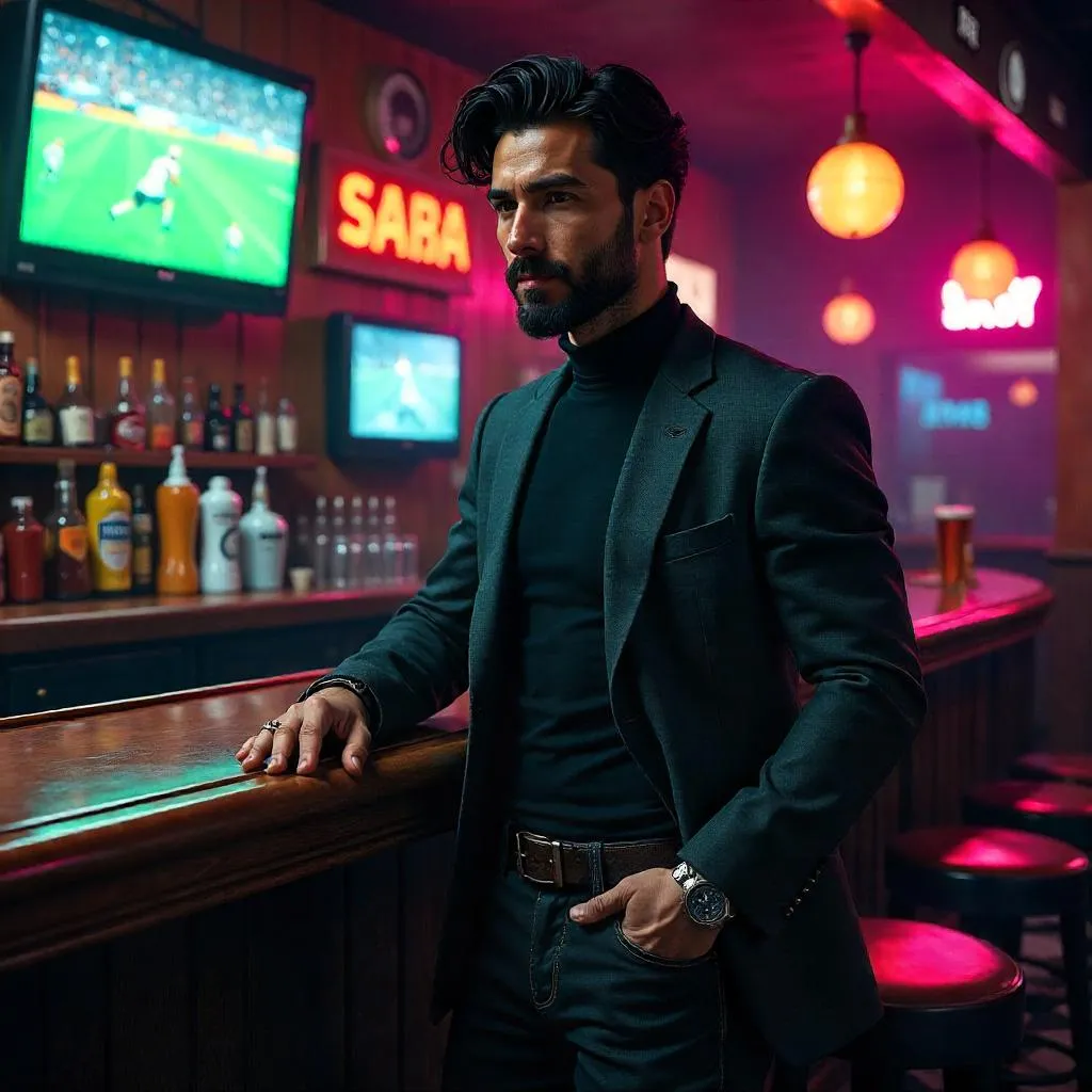 Stylish Latino Man in a Sports Bar - Concept Art