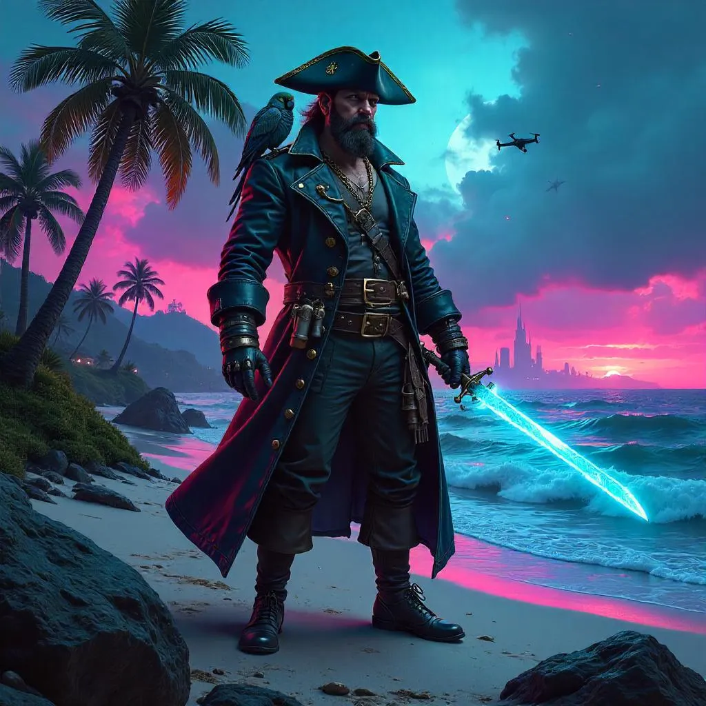 Neon Pirate on the Tropical Cyber Isle