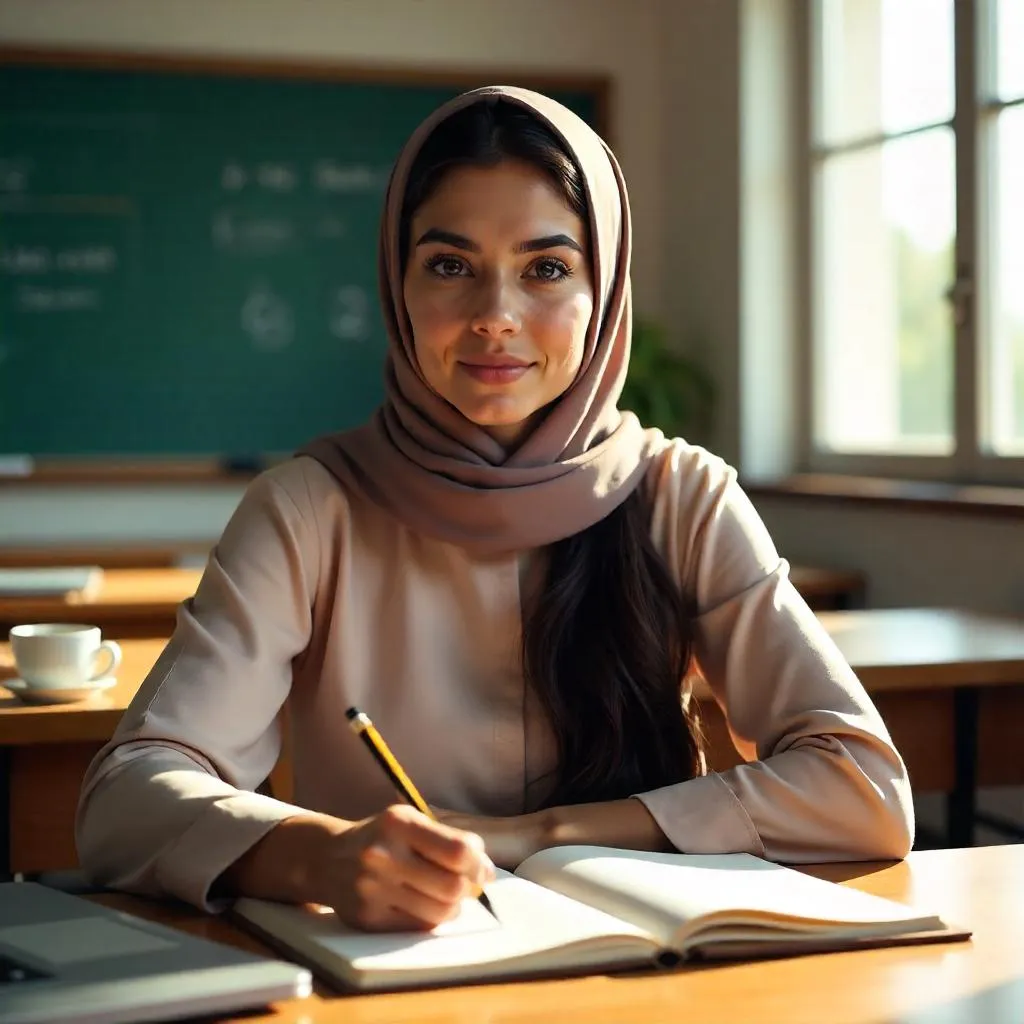 Photorealistic Middle Eastern Student in a Classroom