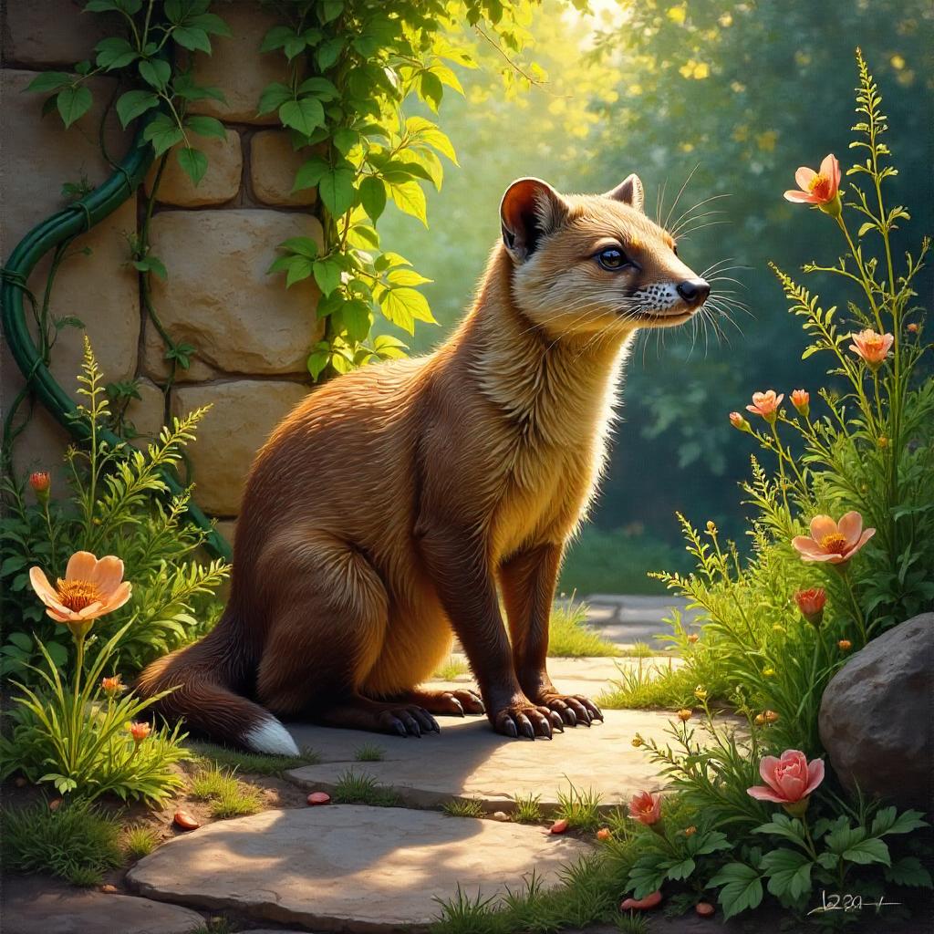 Mongoose in a Garden - Oil Painting