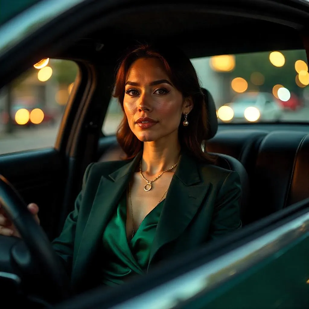 Elegant Latina Woman in a Car — Photorealistic Portrait