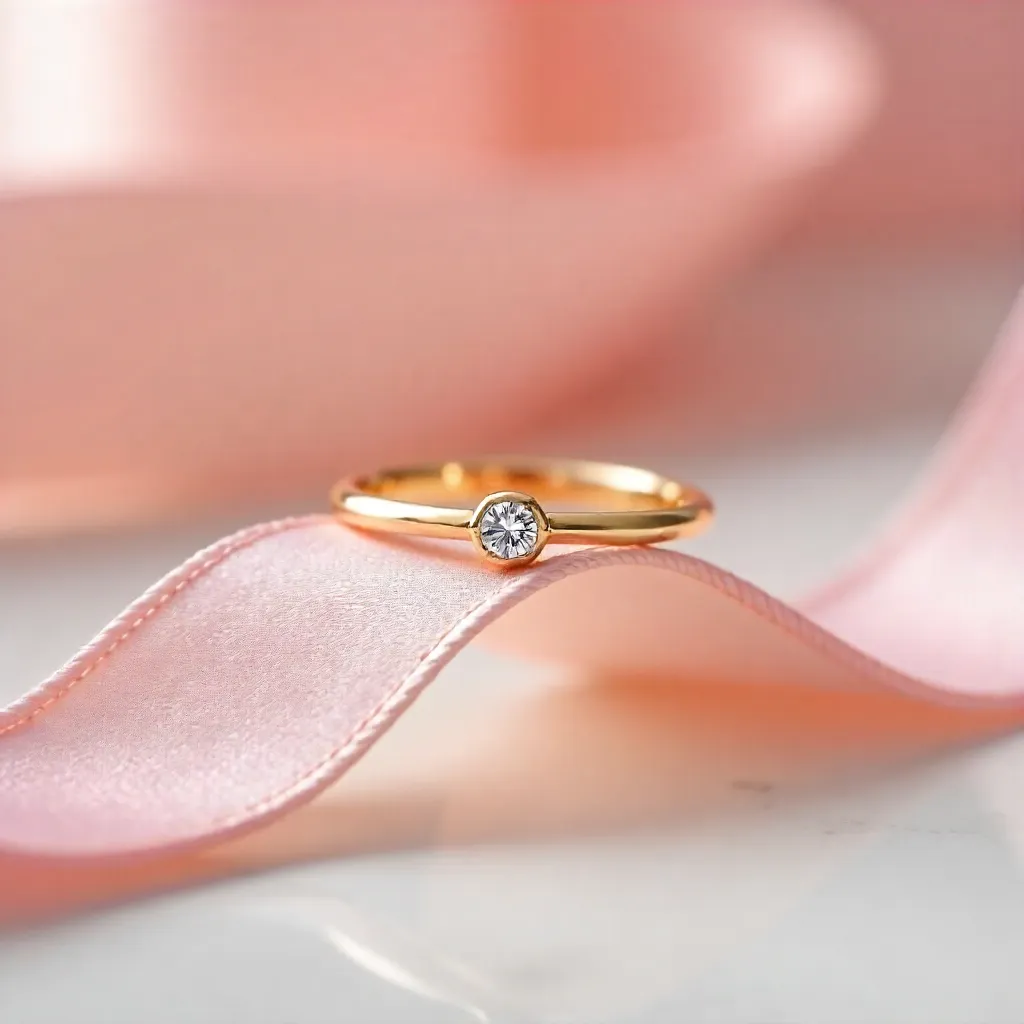 Delicate Gold Ring on Pastel Pink Ribbon