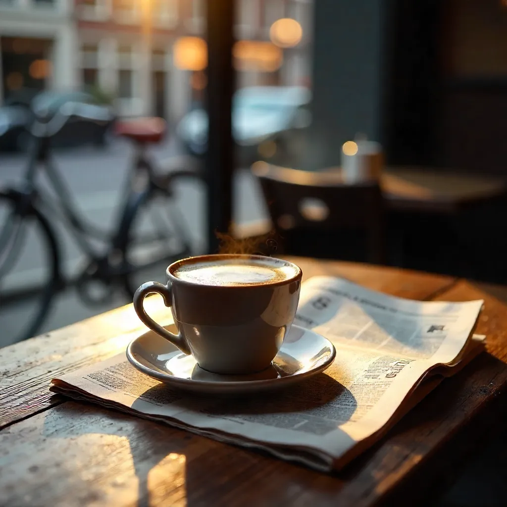 Espresso on a Wooden Table in Amsterdam Café