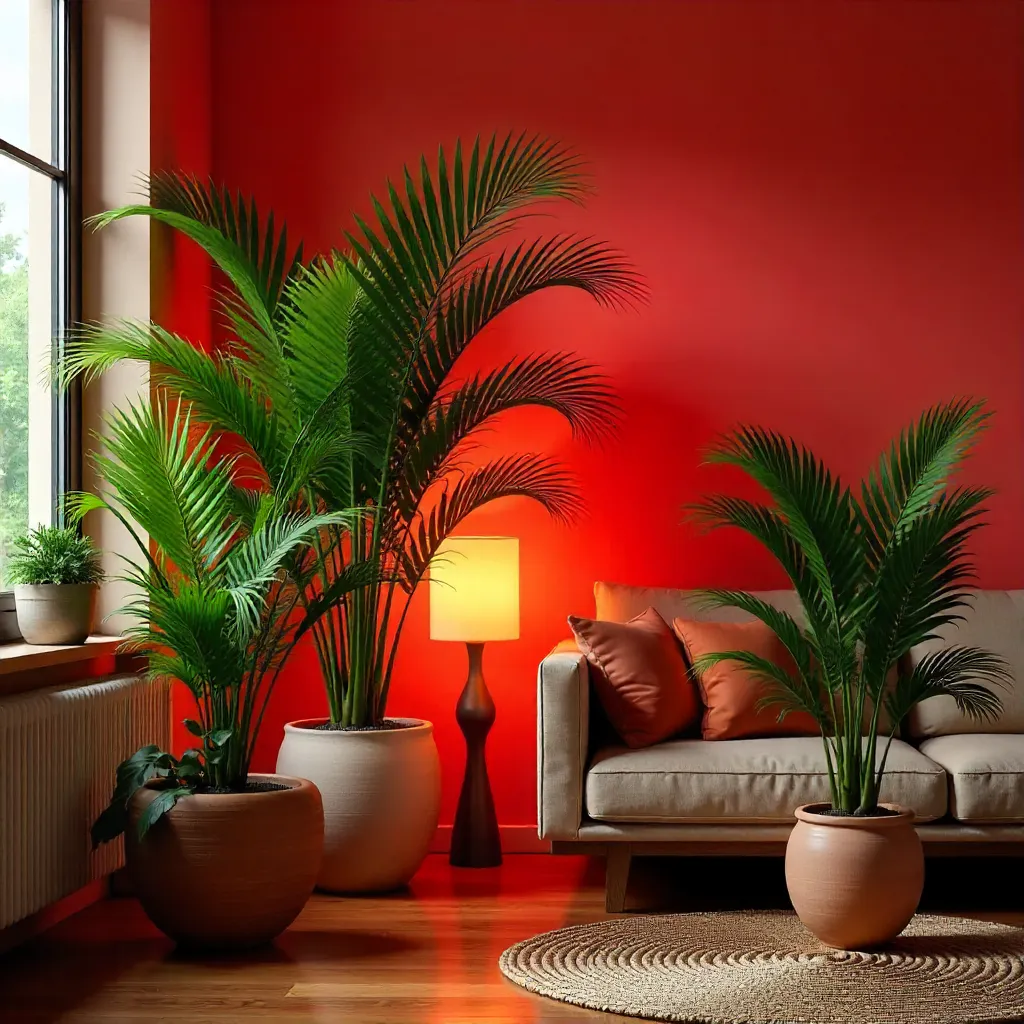 Crimson Glow: Indoor Palm Plant Oasis