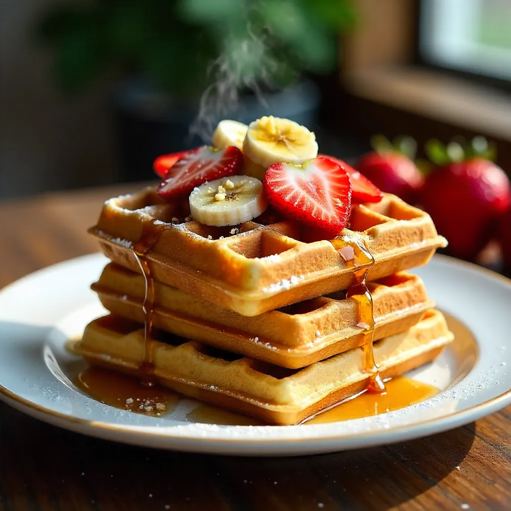 Golden Belgian Waffles with Fresh Fruit Toppings