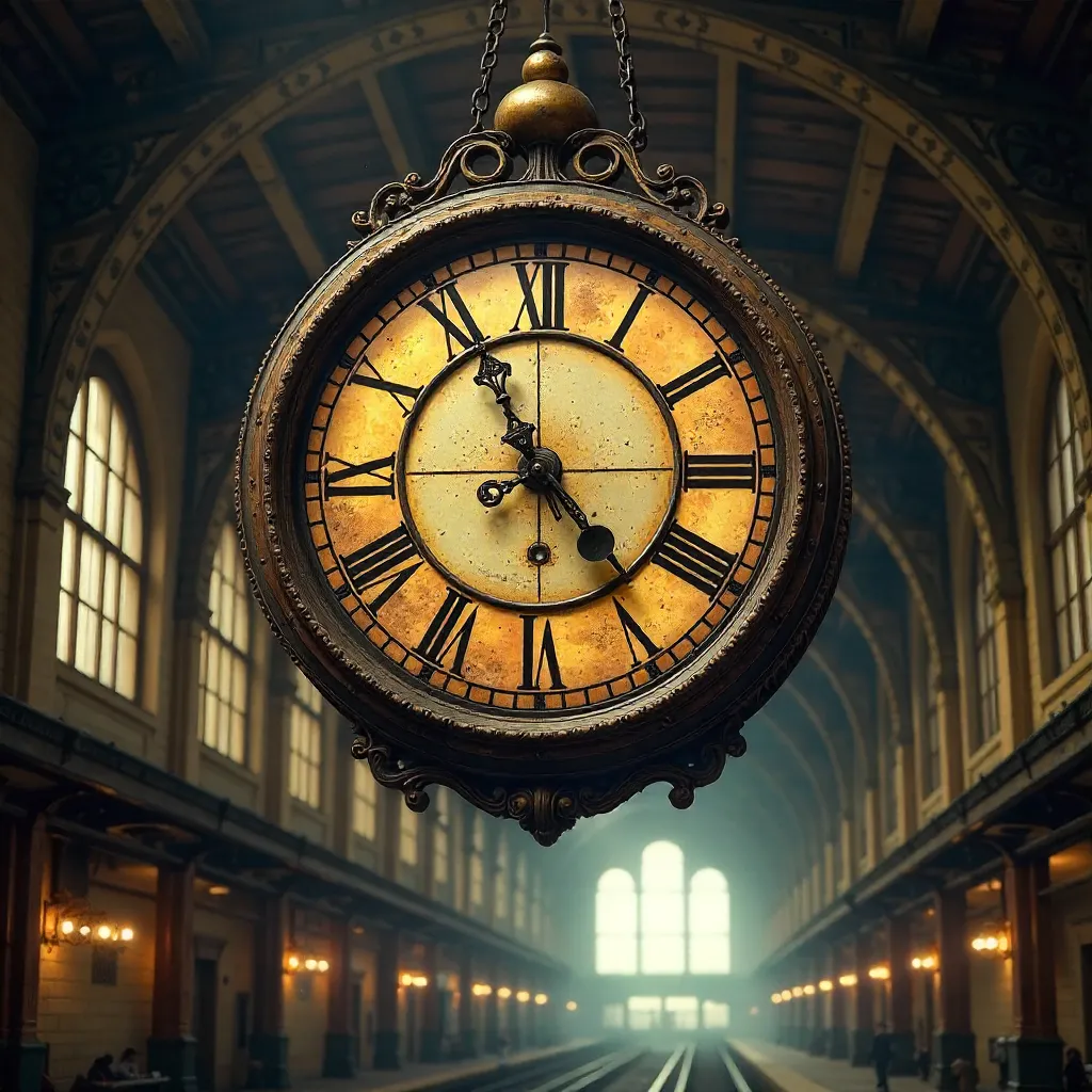 Vintage Clock in a Beamed Train Station