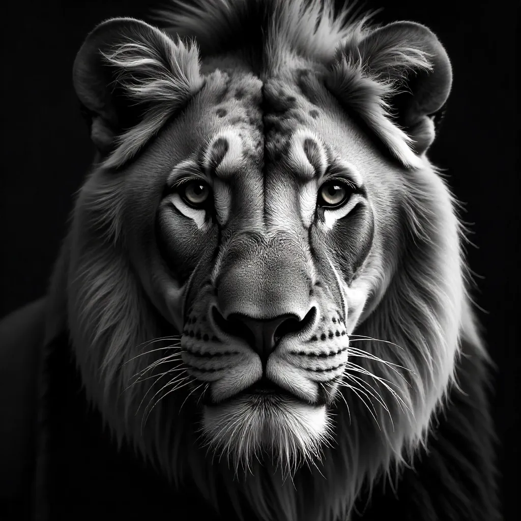 Regal Black-and-White Lion Portrait