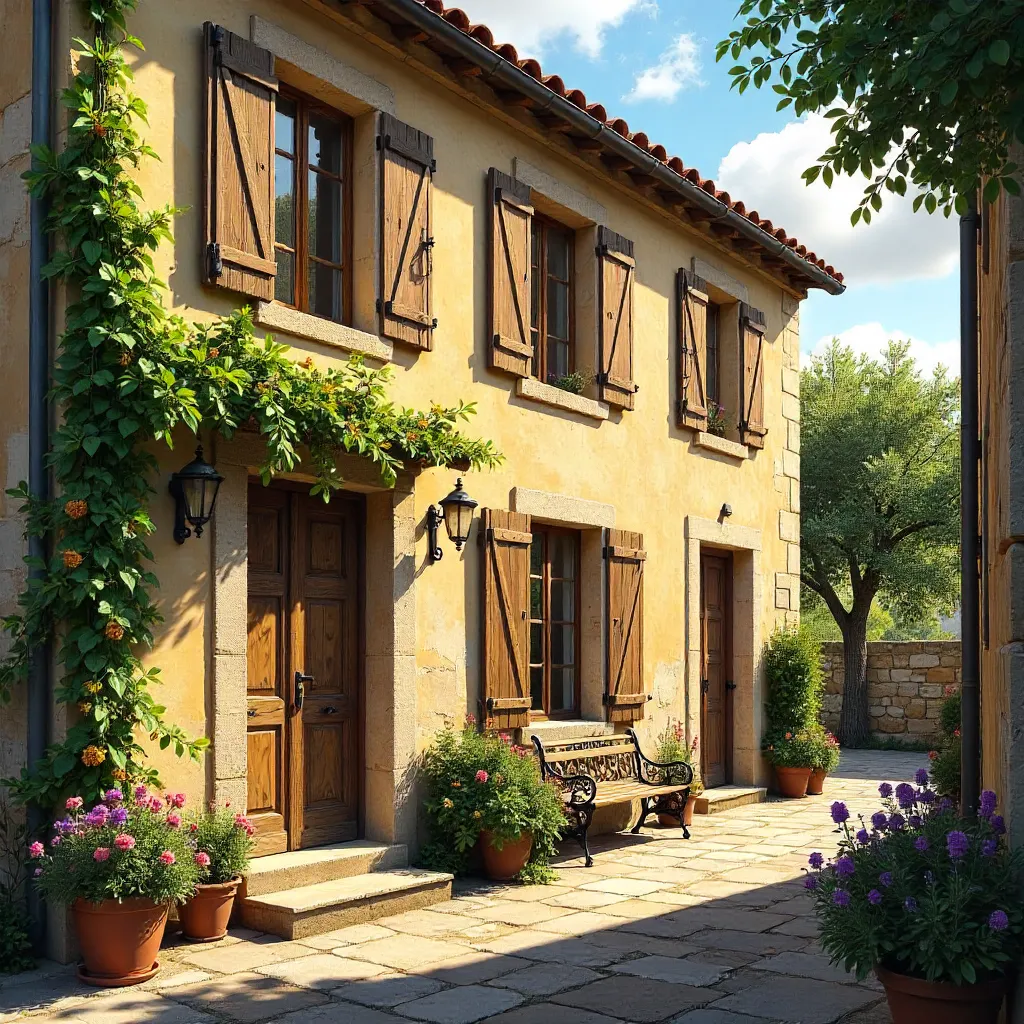 Provencal Stone House in Lourmarin with Shuttered Windows