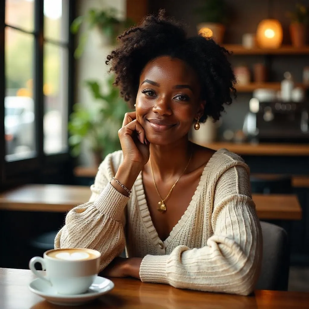 Cozy Coffee Shop Portrait of a Black Woman