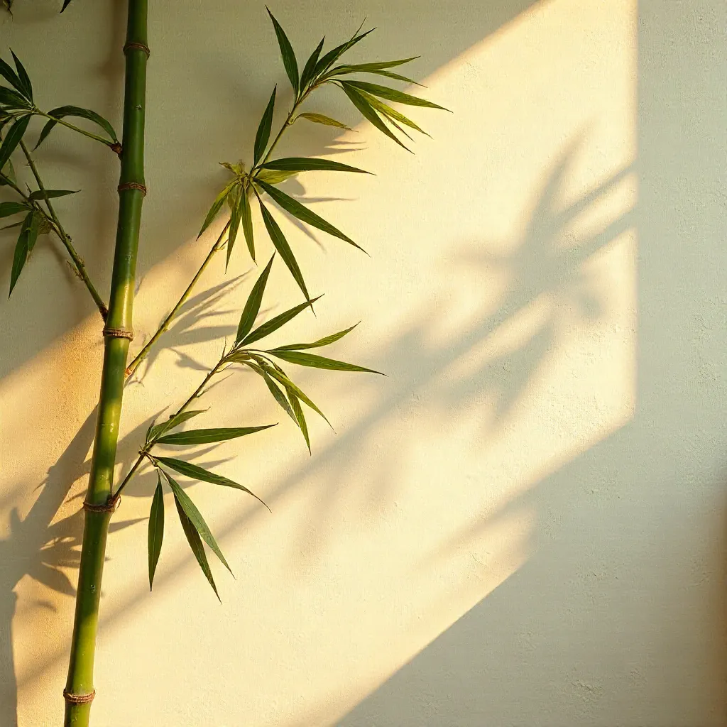 Golden Sunlit Bamboo Shadow on a Tranquil Wall