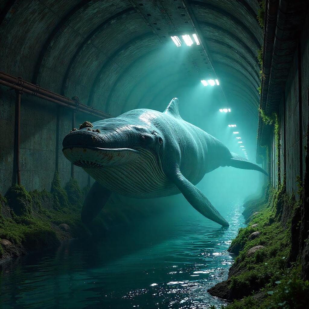 Whale in the Underground: Surreal 3D Tunnel Scene