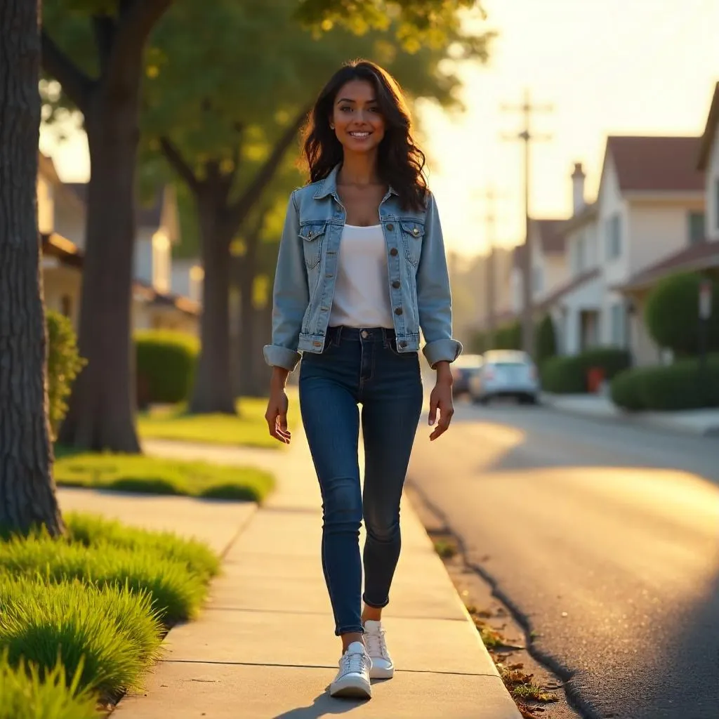 3D Render: Latina Woman in Suburban Neighborhood