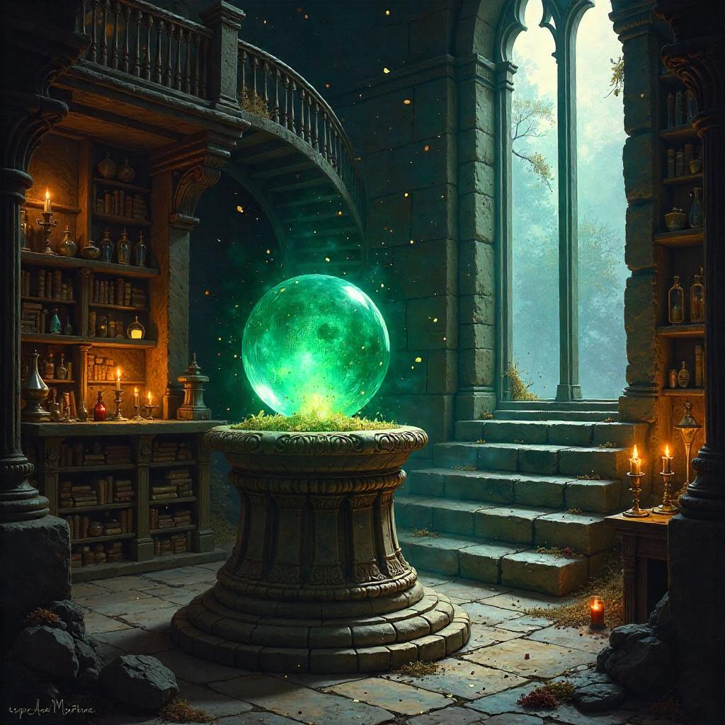 Soul Gem in the Wizard's Tower: An Oil Painting