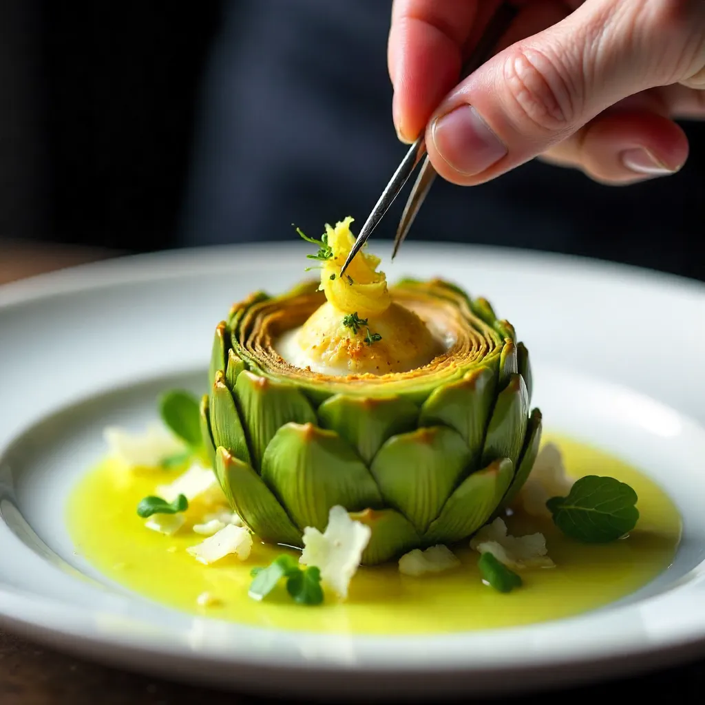 Close-Up Gourmet Artichoke Plating