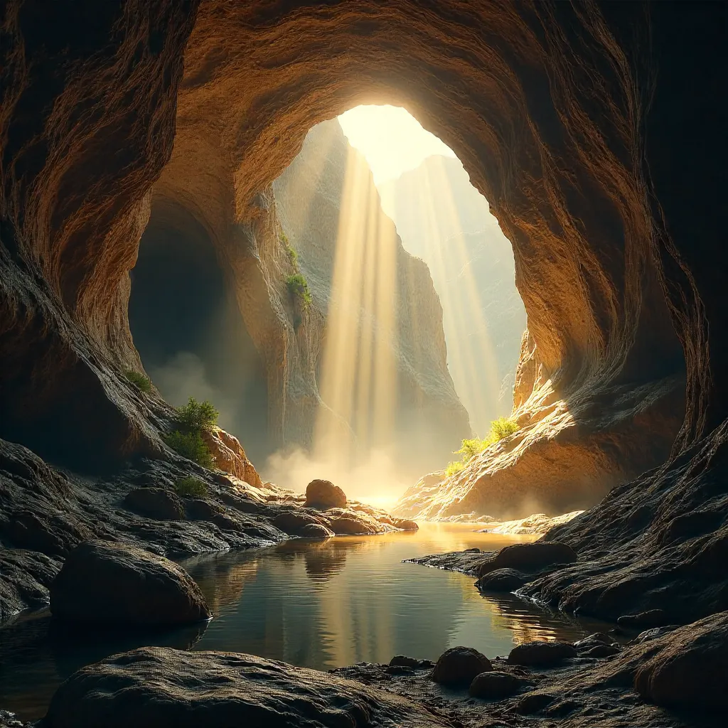 Sunlit Arch in a Scenic Cavern