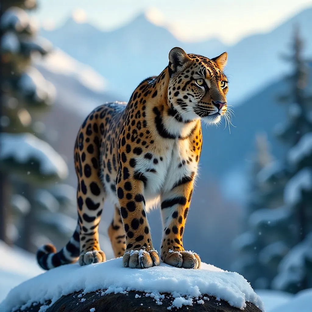 Snowbound Majesty: Leopard in Winter Light