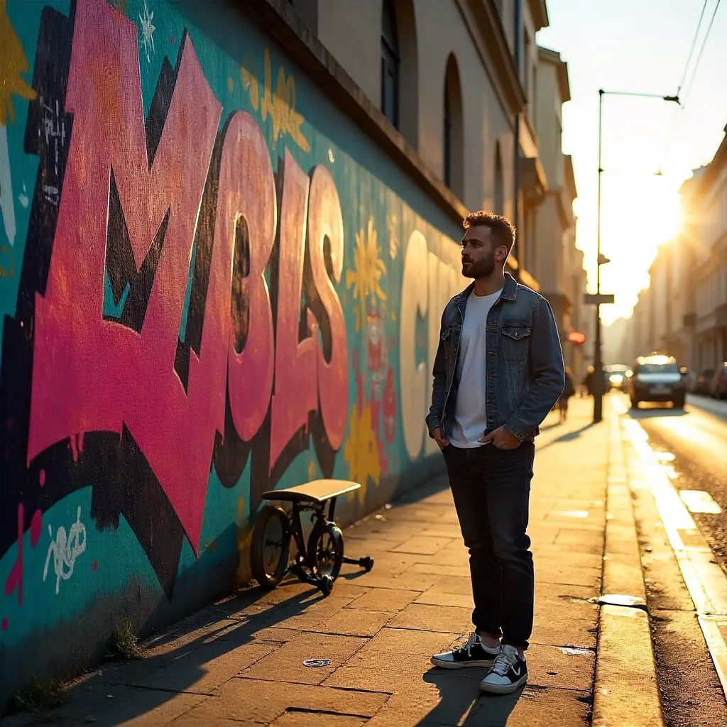 Sunlit Berlin Graffiti Street Portrait