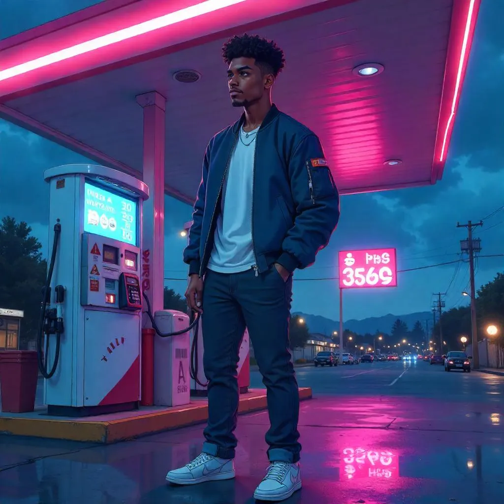 Neon Night at the Gas Station — Anime Portrait