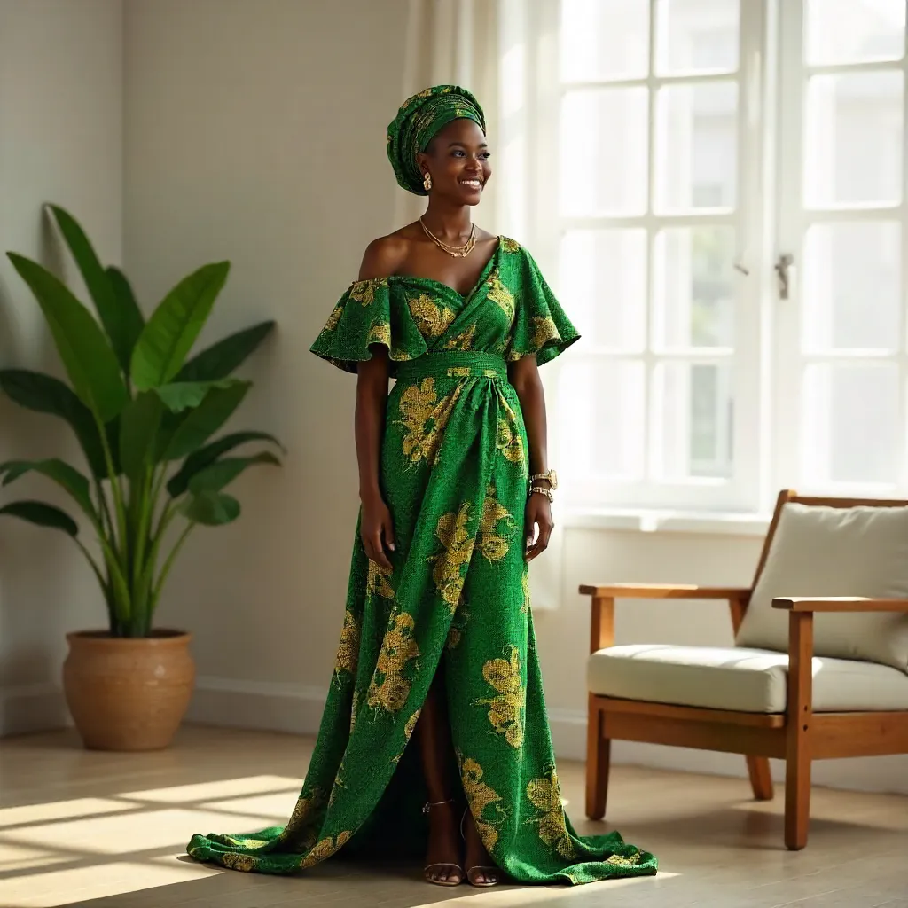 Graceful Woman in Traditional African Attire Indoors