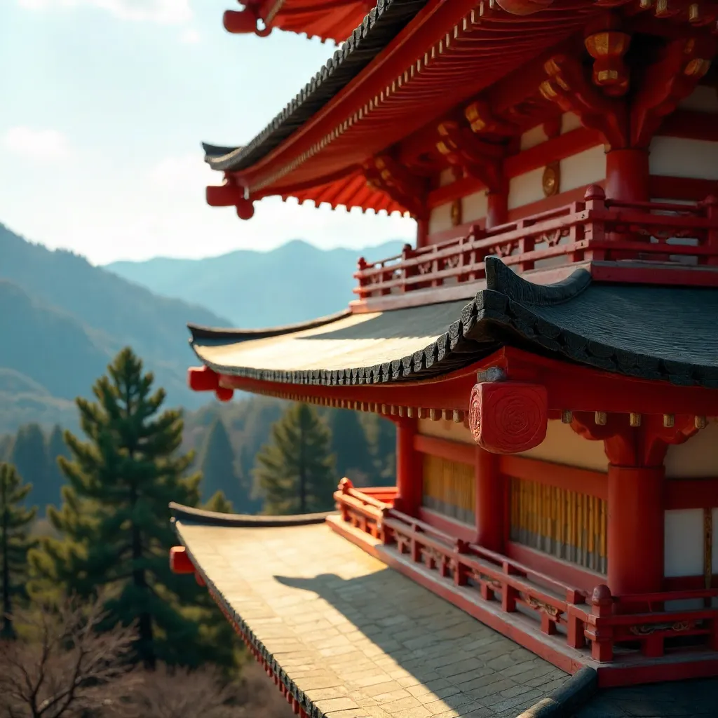 Vermilion Pagoda Close-Up: Intricate Eaves