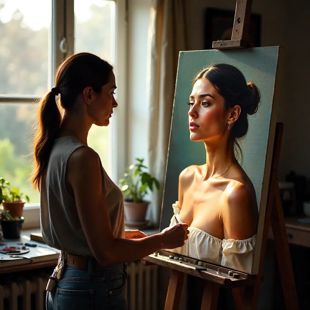 Realistic Oil Portrait: Woman on Canvas