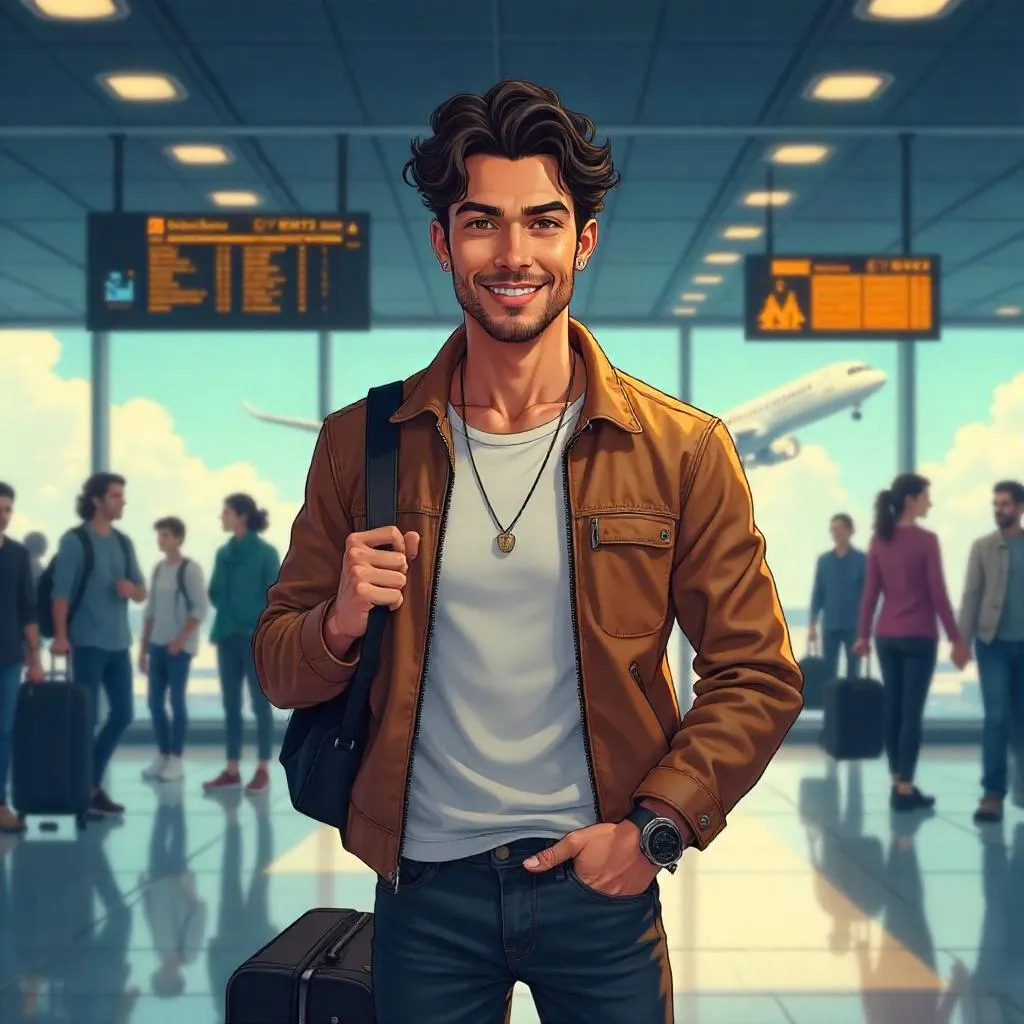 Handsome Latino Man in an Airport - Anime Style