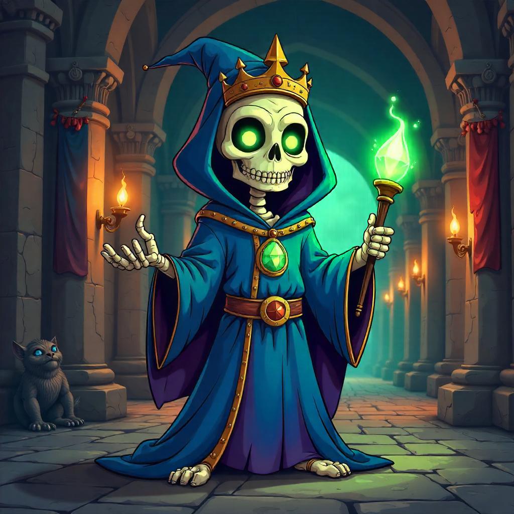 Whimsical Lich in a Medieval Castle Hall