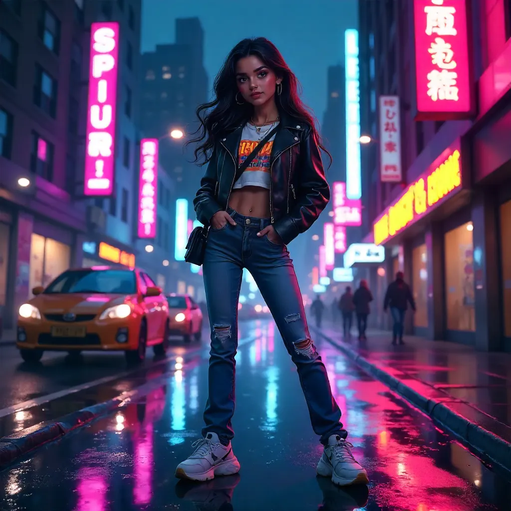 Neon Night Latina in Anime Urban Street