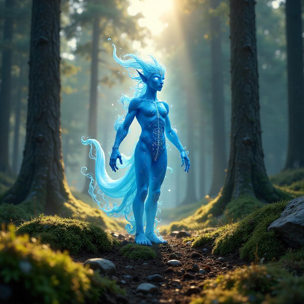 3D Rendered Djinn Emerges in a Pine Forest