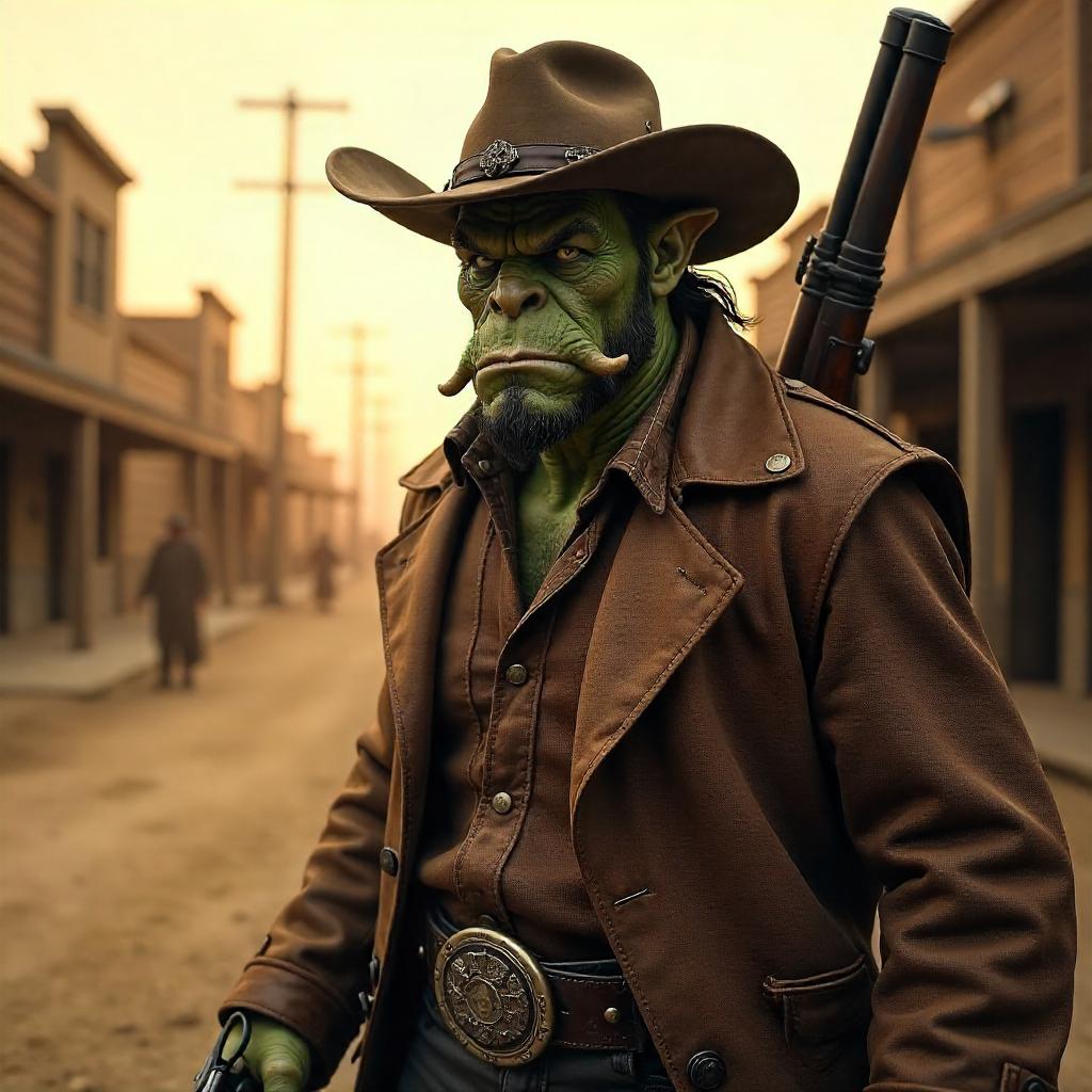 Orc Gunslinger in a Photorealistic Wild West