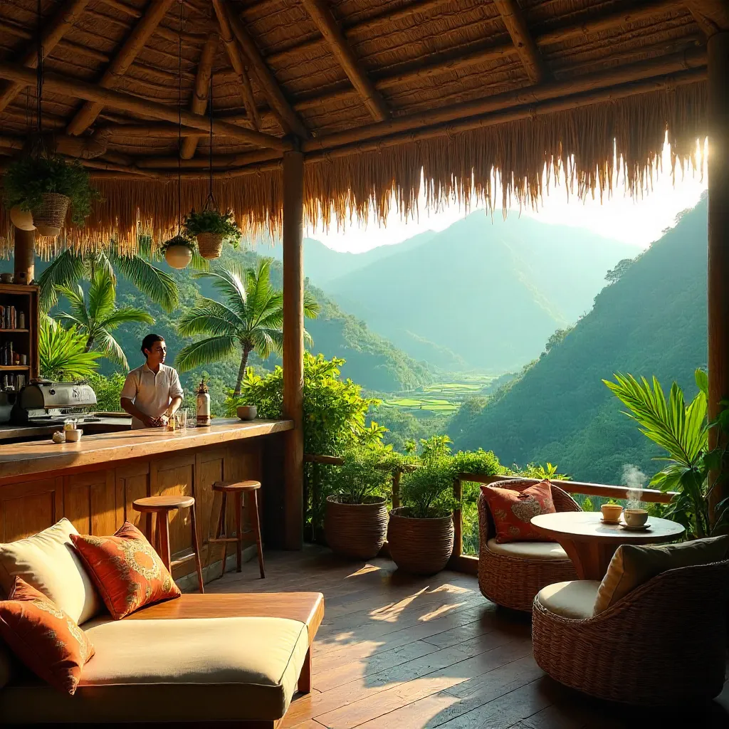 Cozy Bali Café with Mountain Views in Summer