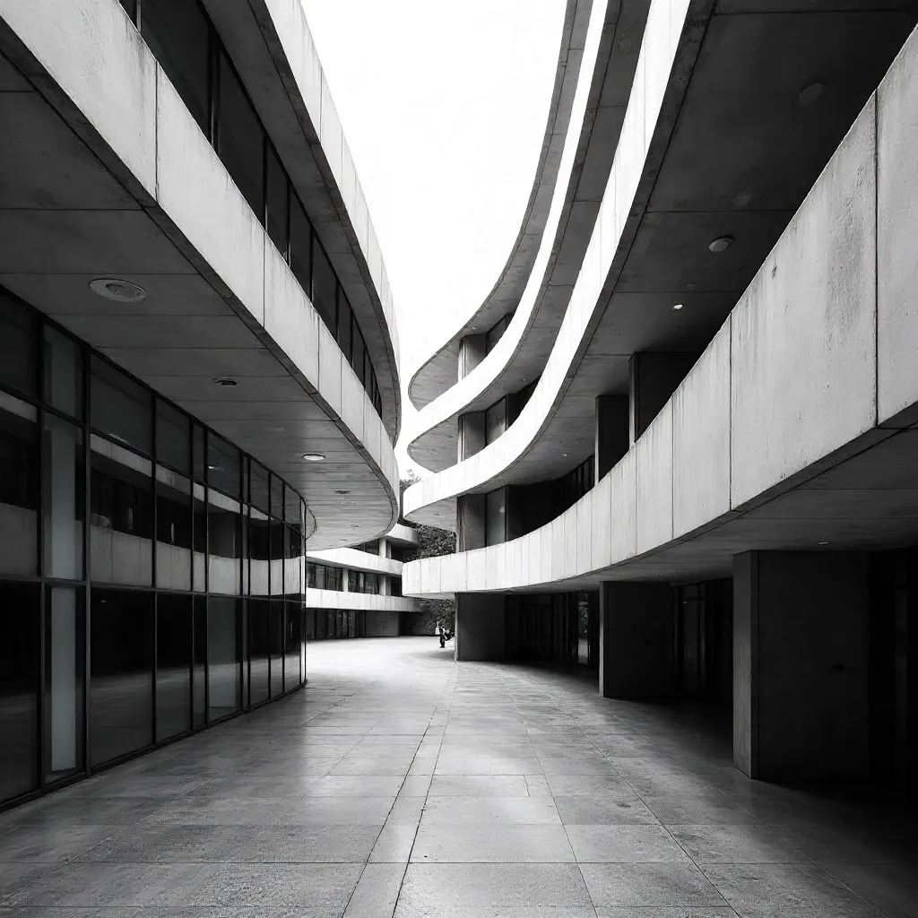 Dynamic Black-and-White Architectural Curves