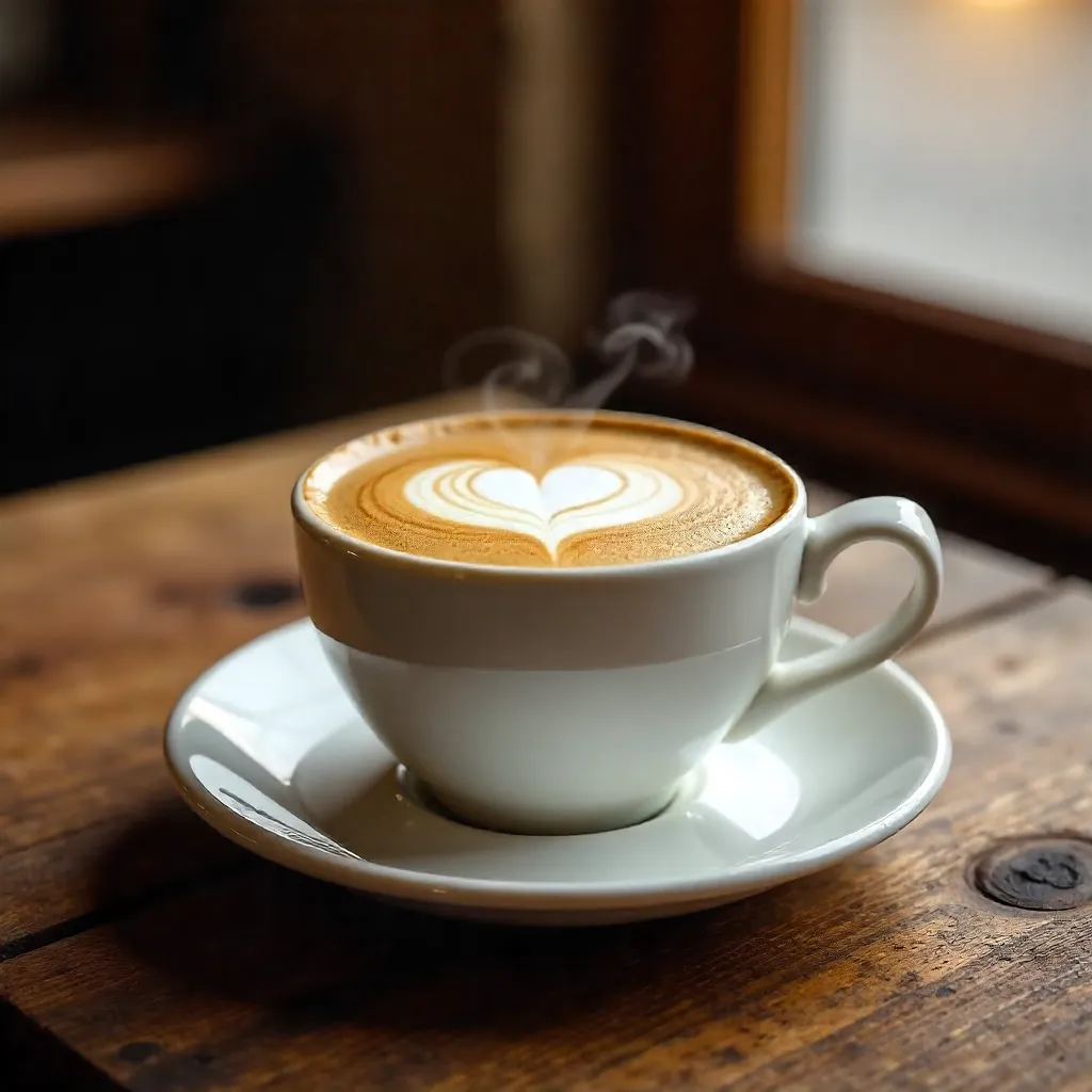 Warm Cappuccino on Rustic Wooden Table