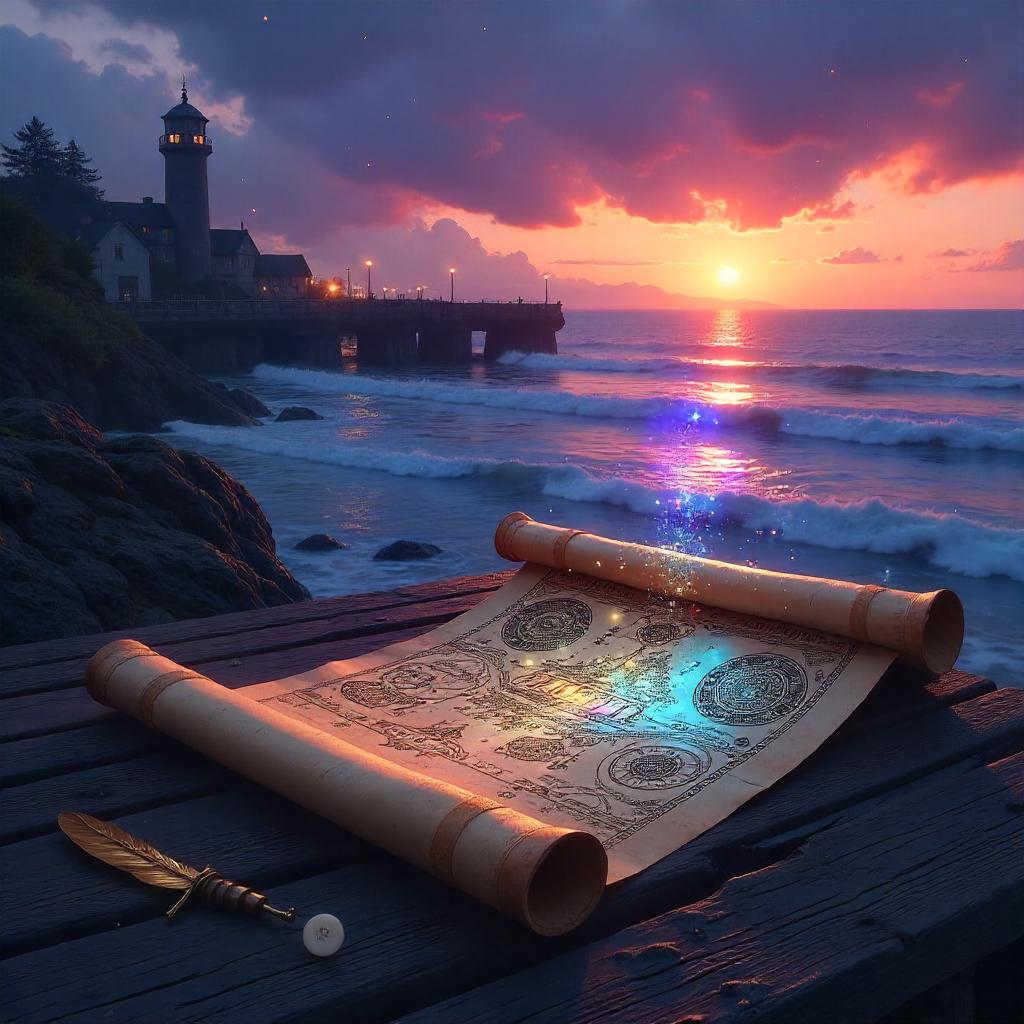 Ancient Scroll on a Pier: A Digital Dream