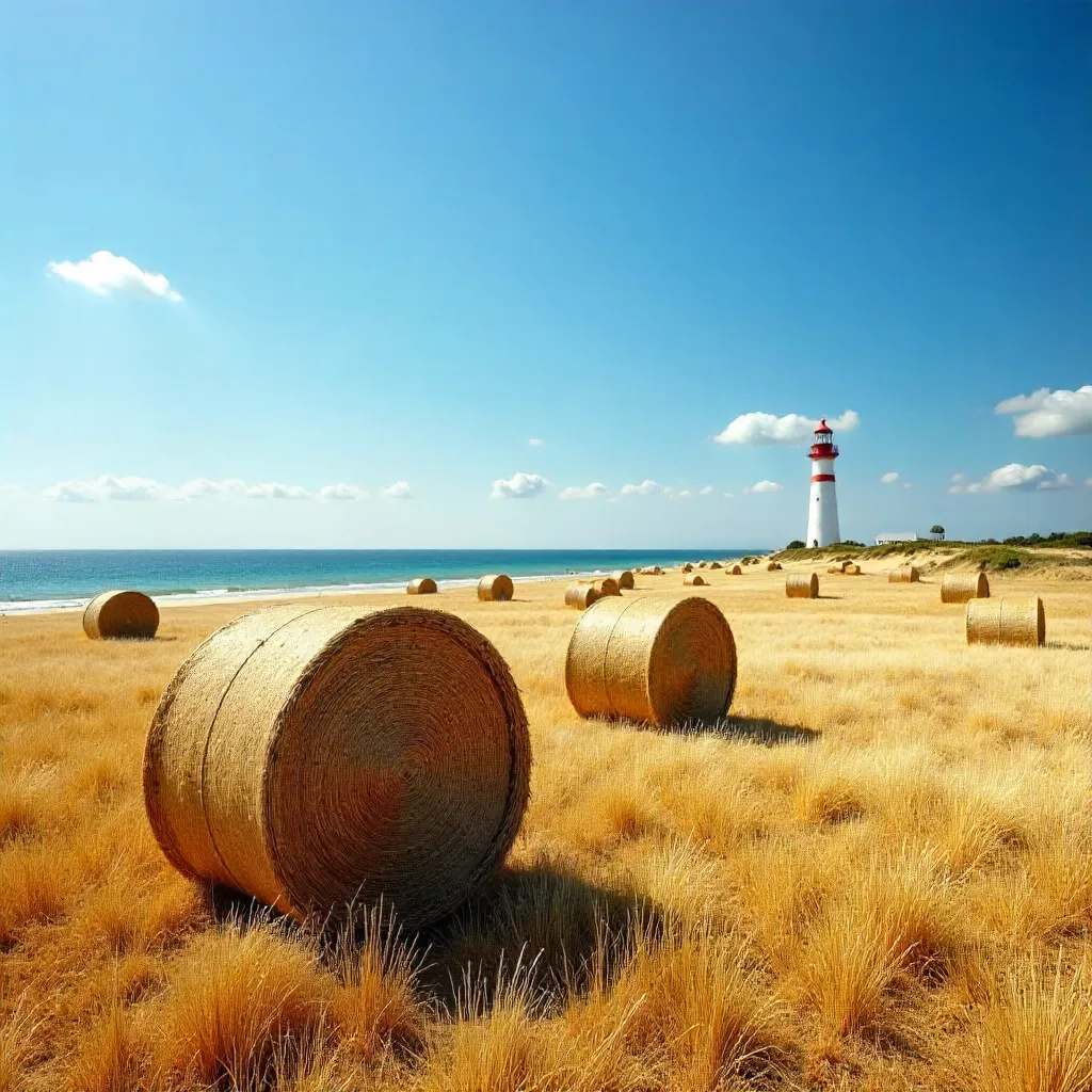 Chassiron Lighthouse with Hay Bales, Saint-Denis-d'Oléron