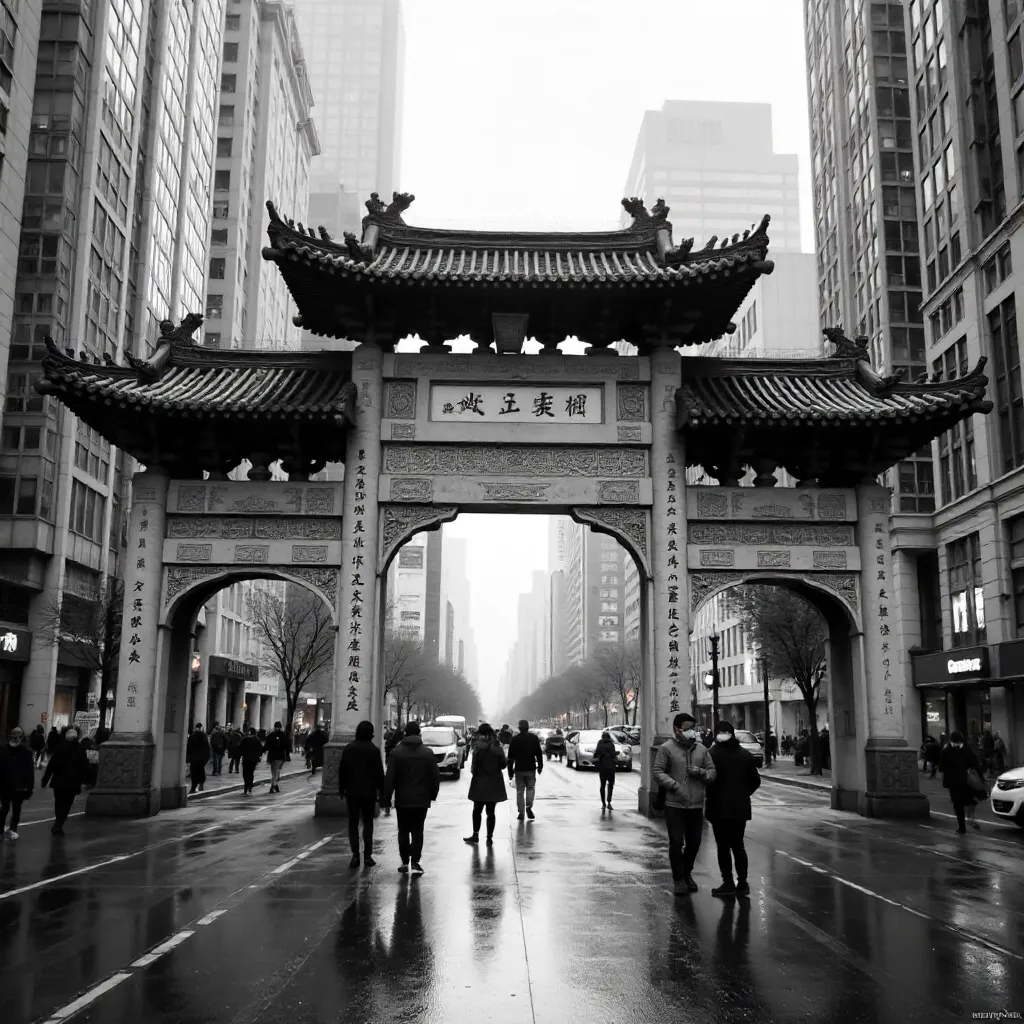 Monochrome Chinatown Gate in the City